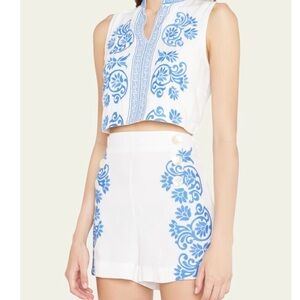 Bergdorf Goodman Solid and Striped The Natalie Embroidered Linen Top/Aiden Short